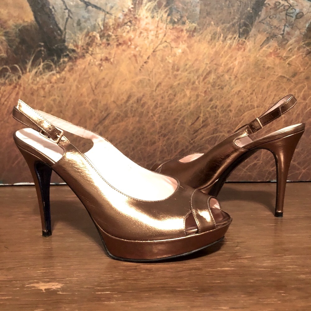 Vince Collection Italian Heels Bronze Stiletto Shoes Sling-backs 37 6 6.5